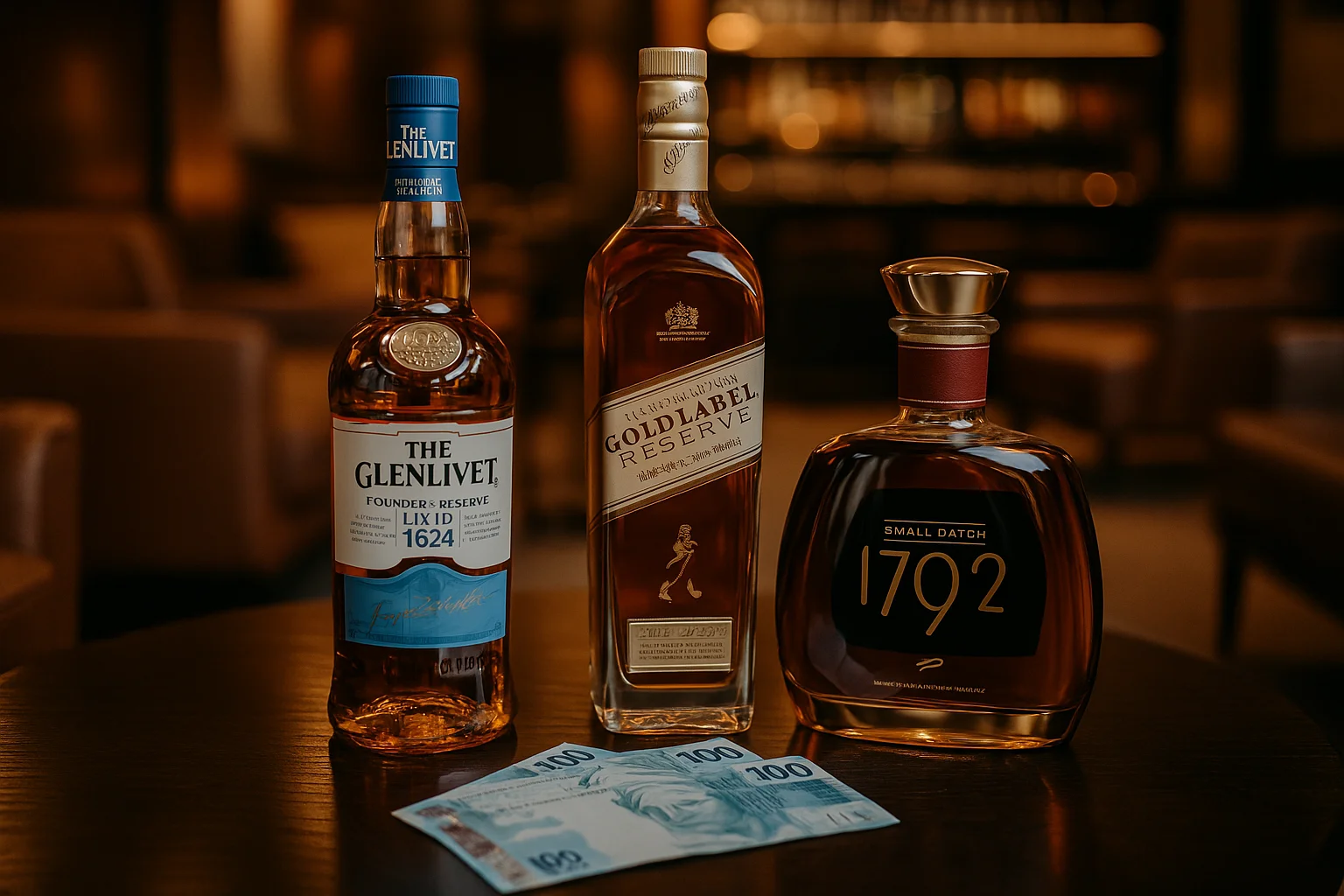 The Glenlivet, Gold Label e 1792 representando os melhores whiskys até 300 reais